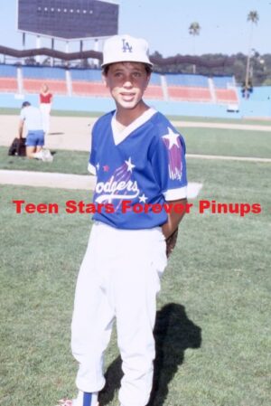 Corey Haim 4×6 or 8×10 Photo vintage 80's baseball game teen idols Dodgers uniform hands behind back