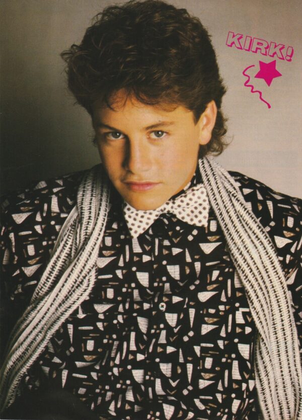 Kirk Cameron teen magazine pinup clipping white scarf black shirt serious pose teen actor 80's