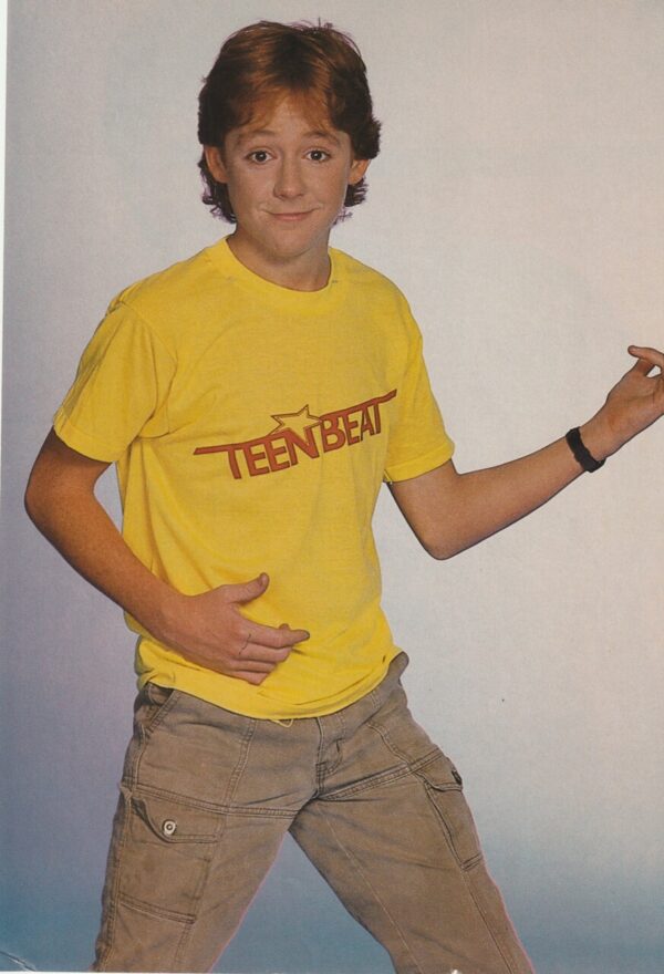 Scott Grimes yellow teen beat t-shirt strumming arms 80's teen idols pix