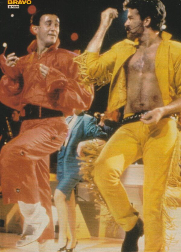 George Michael Andrew Ridgeley teen magazine pinup clipping shirtless yellow pants stage tour Bravo Wham