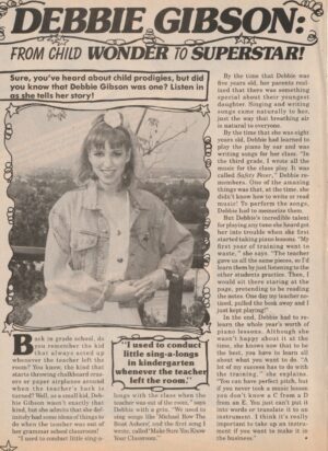 Debbie Gibson teen magazine clipping from child wonder to Superstar Bop