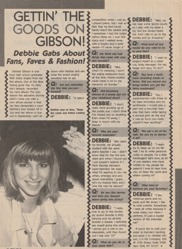 Debbie Gibson teen magazine clipping Getting the goods on Gibson