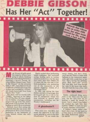 Debbie Gibson teen magazine clipping has her act together Bop