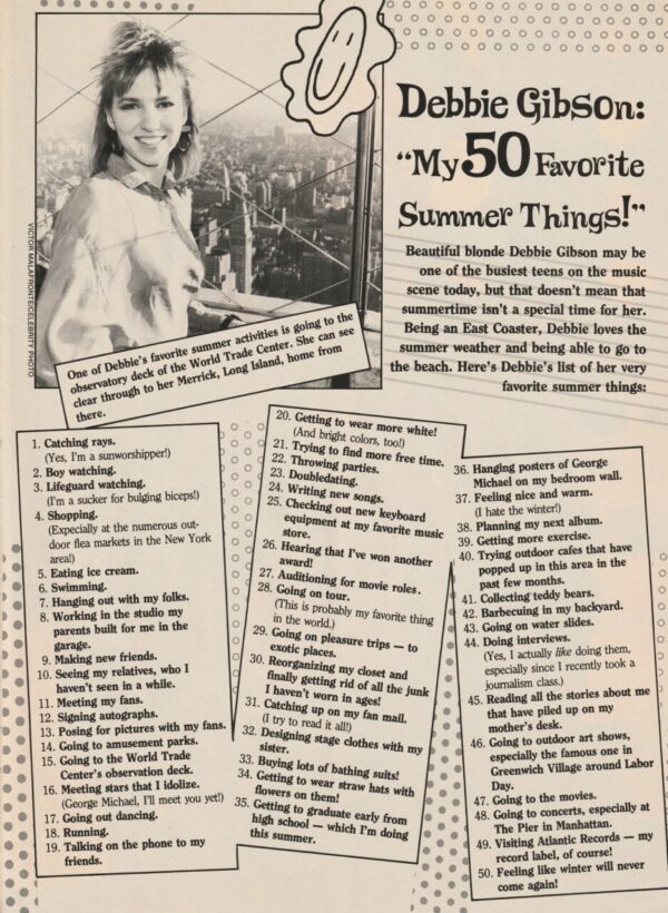 Debbie Gibson 50 favorite summer things Teen Machine