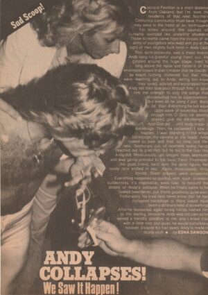 Andy Gibb teen magazine clipping Andy Gibb Collapses on stage shirtless