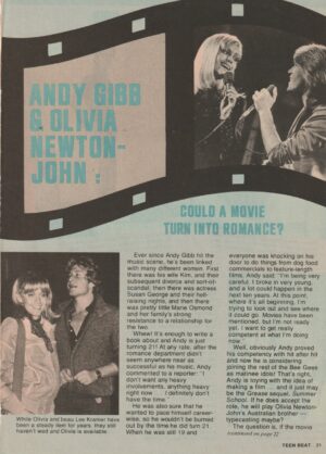 Olivia Newton John Andy Gibb teen magazine clipping could a movie turn into romance