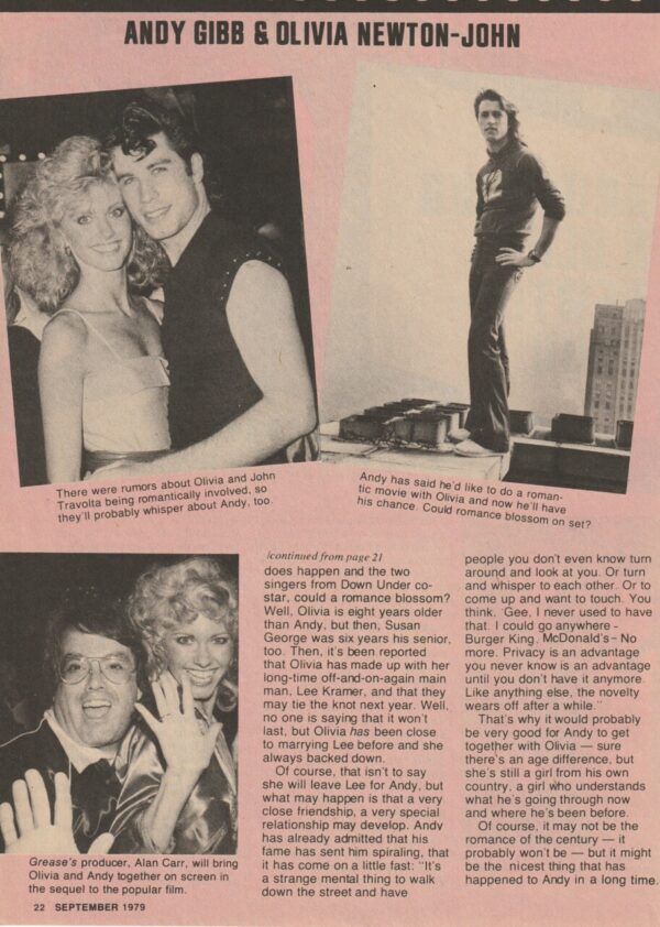 Olivia Newton John Andy Gibb teen magazine clipping could a movie turn into romance - Image 2