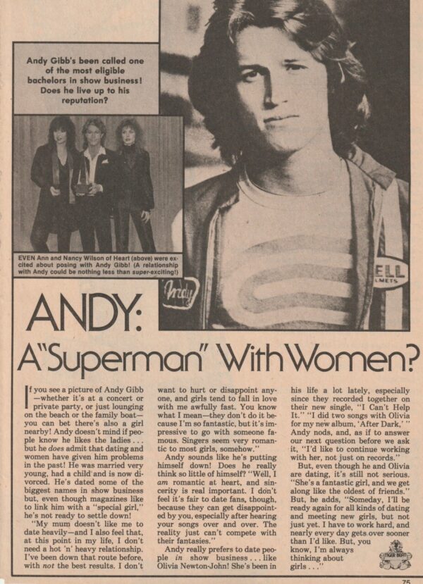 Andy Gibb teen magazine clipping superman with women Tiger Beat