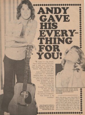 Andy Gibb teen magazine clipping gave his everything for you 2 page