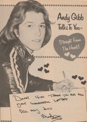 Andy Gibb teen magazine clipping handwriting striaght from heart