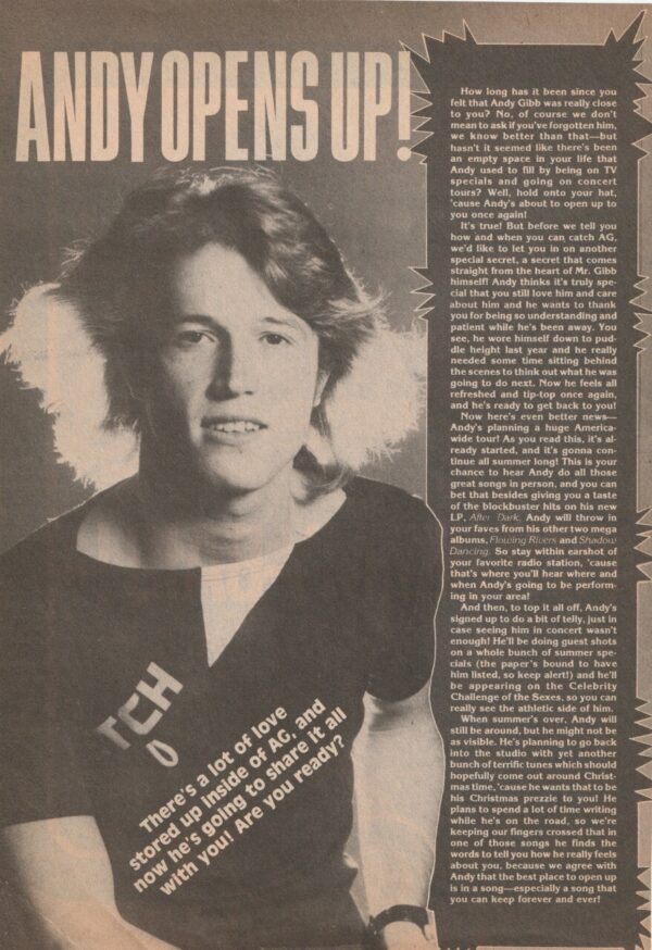 Andy Gibb teen magazine clipping pix Andy Open up Teen Beat