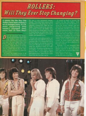 Bay City Rollers teen magazine pinup will they ever stop changing Teen Beat