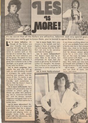 Les McKeown Bay City Rollers teen magazine clipping Les is More Tiger Beat