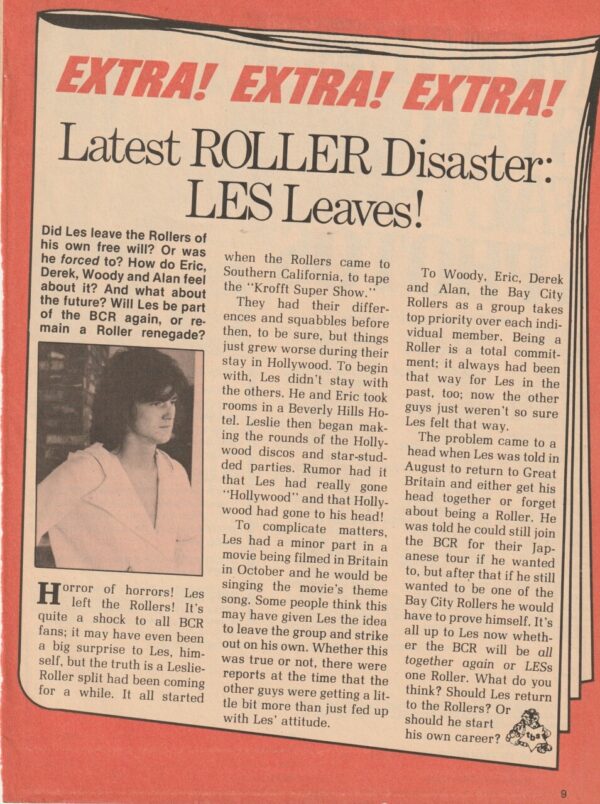 Bay City Rollers teen magazine clipping Latest Disaster Les leaves