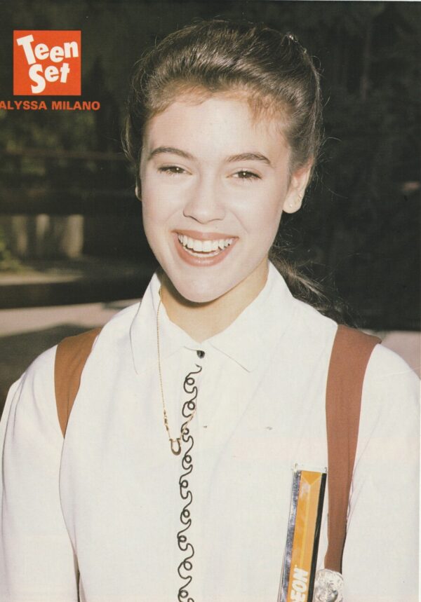 Alyssa Milano teen magazine pinup clipping white dress shirt smile Teen Set magazine Rare