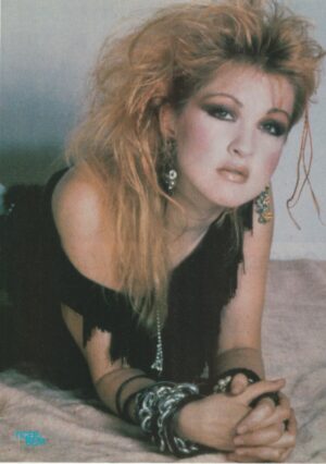 Cyndi Lauper teen magazine pinup clipping black shirt laying down Tiger Beat