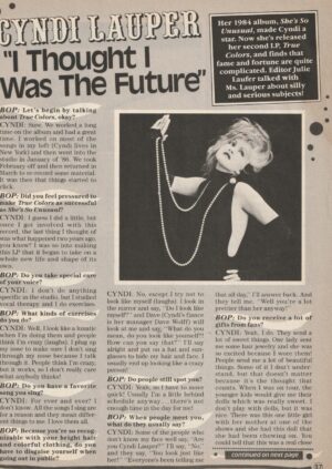 Cyndi Lauper teen magazine clipping I thought I was the future Bop 2 page