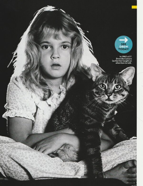 Drew Barrymore teen magazine pinup child star E.T. cat