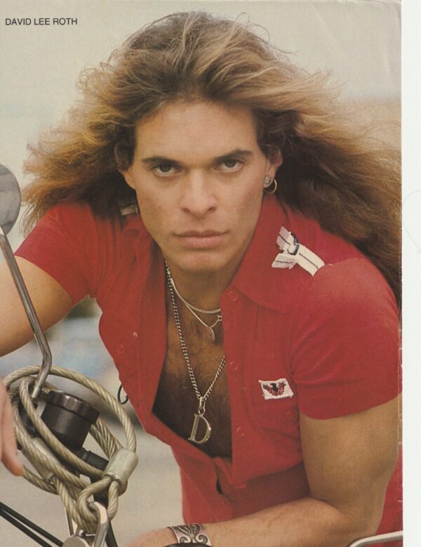 David Lee Roth Van Halen Eurythmics teen magazine pinup motorcycle red shirt open Teen Machine