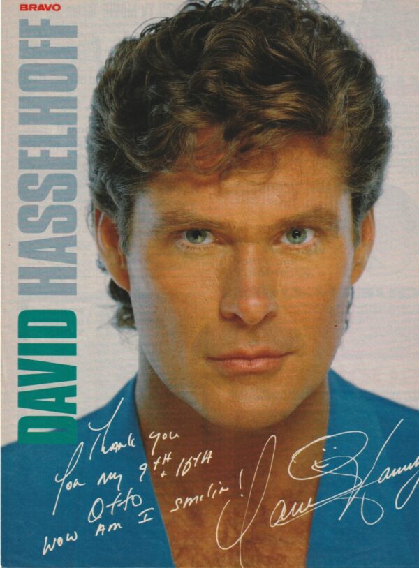 David Hasselhoff teen magazine pinup blue shirt close up Bravo