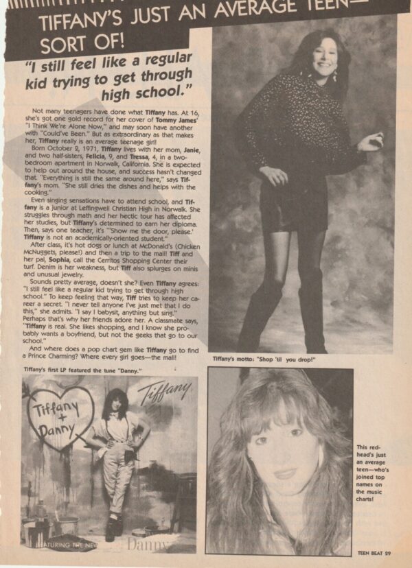 Tiffany teen magazine clipping just an average teen girl sort of Teen Beat