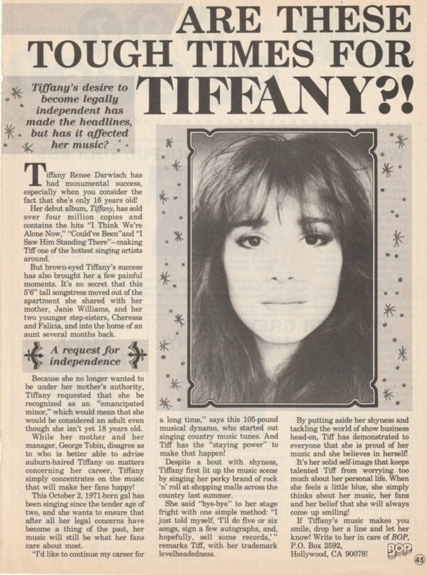 Tiffany teen magazine clipping Are these tough times for Tiffany Bop