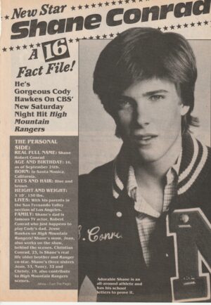 Shane Conrad teen magazine clipping 16 fact file 2 page