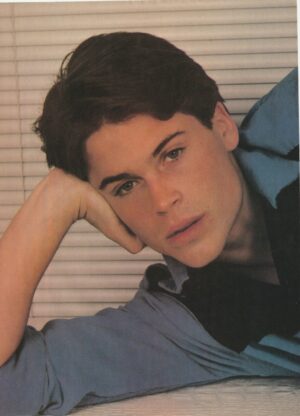 Rob Lowe John Stamos teen magazine pinup laying down young blue shirt blinds 80's