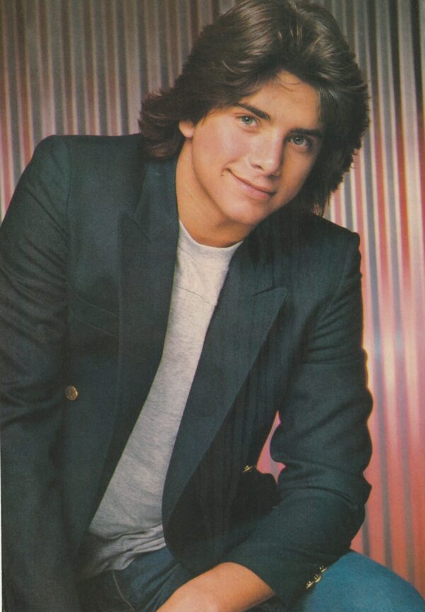 Rob Lowe John Stamos teen magazine pinup laying down young blue shirt blinds 80's - Image 2