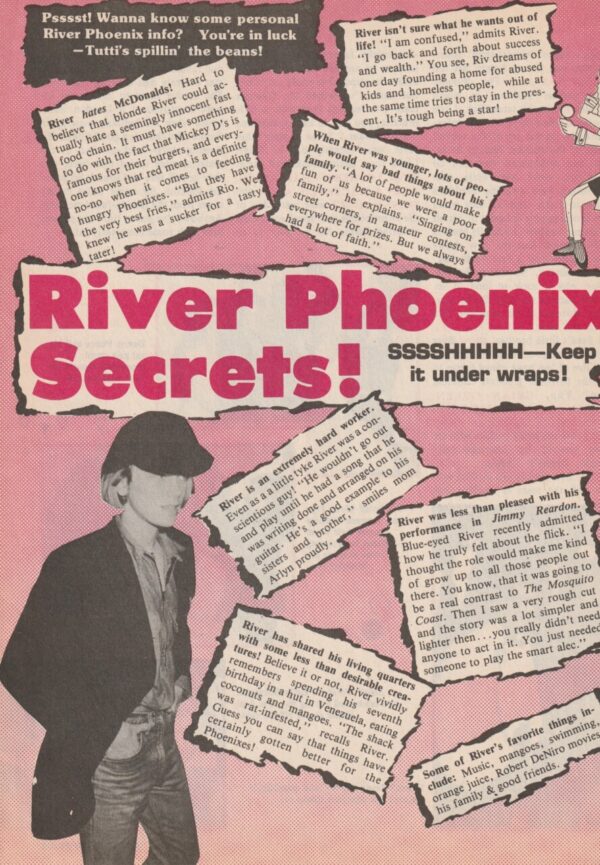 River Phoenix teen magazine clipping Tutti Frutti  pix Secrets