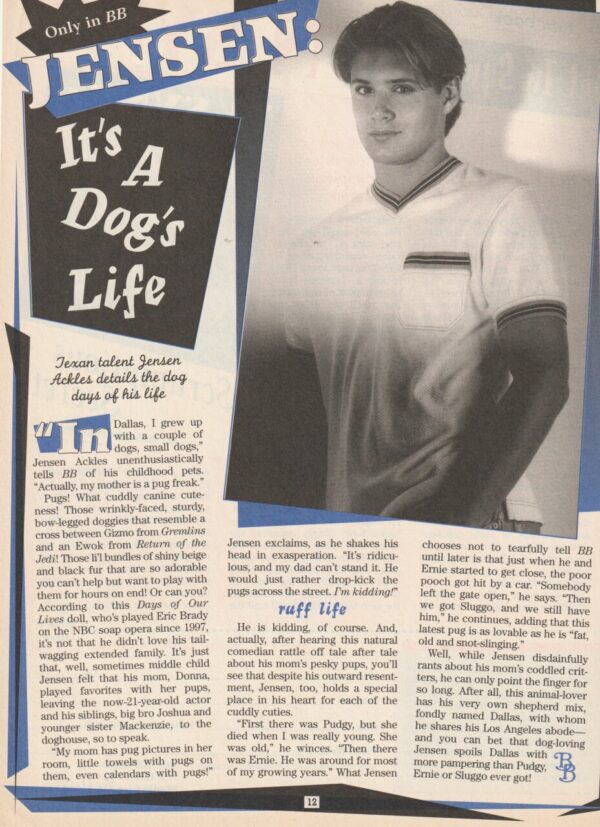 Jensen Ackles teen magazine clipping dog's life BB