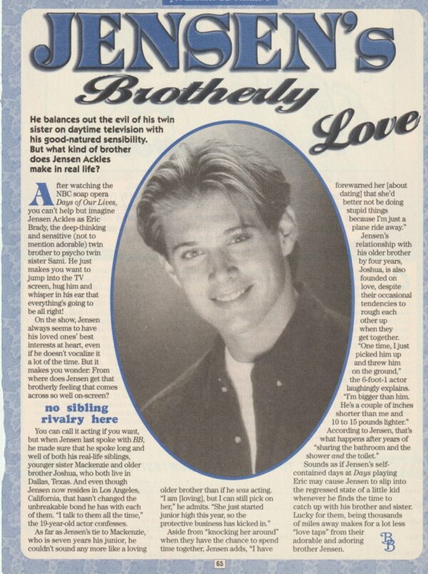 Jensen Ackles teen magazine clipping article Brotherly Love BB Bop