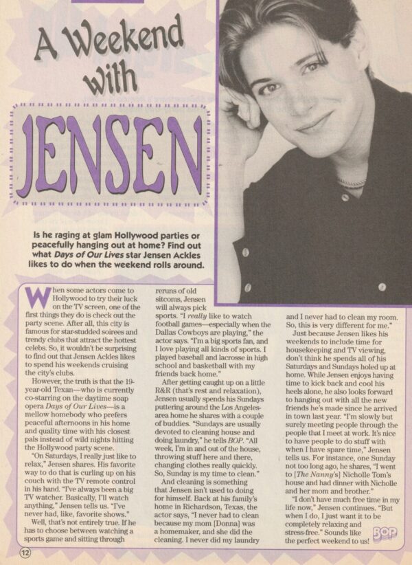 Jensen Acles teen magazine article weekend with Jensen Bop BB