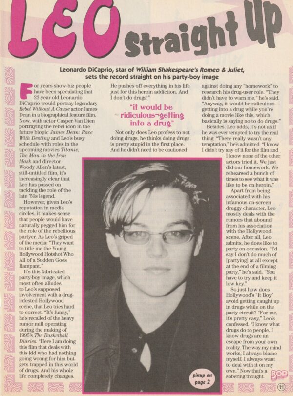 Leonardo Dicaprio glasses article straight up Bop pix