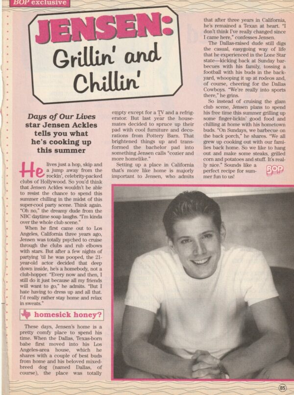 Jensen Ackles teen magazine clipping Grilling and Chilling Bop