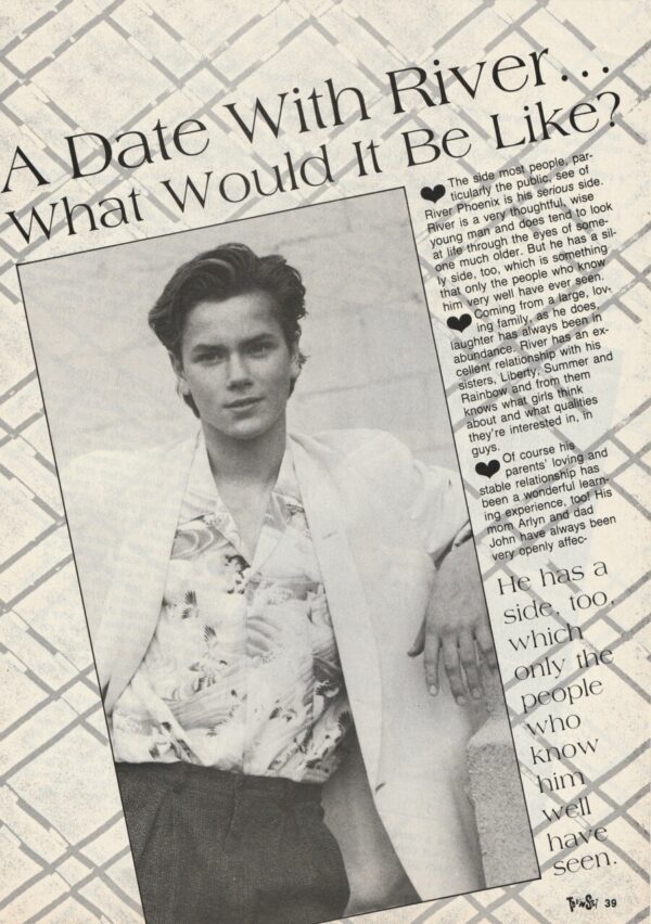 River Phoenix teen magazine clipping date with River Teen Set 2 page