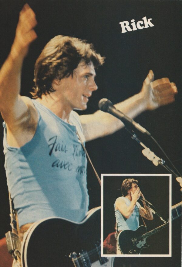 Rick Springfield teen magazine pinup blue shirt guitar stage pix Teen Beat