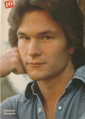 Patrick Swayze teen pinup jean shirt hand on face stern 16 mag actor 80's