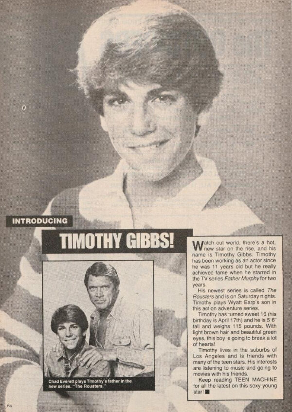 Timothy Gibbs teen magazine pinup clipping introducing Teen Machine article pix