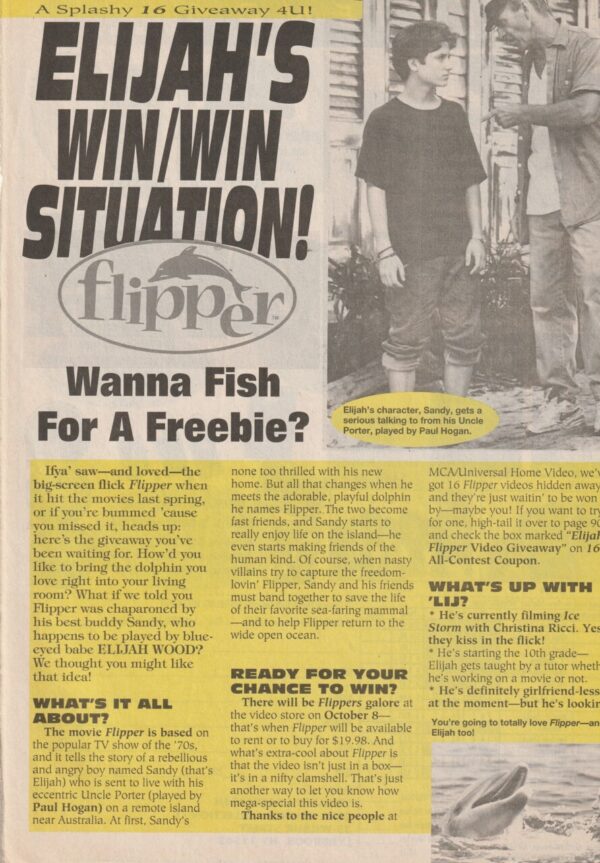 Elijah Wood teen magazine clipping Flipper fish freebie