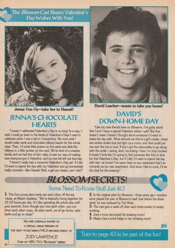 Mayim Bialik Joey Lawrence teen magazine clipping Valentine Days wishes 2 page pix - Image 2