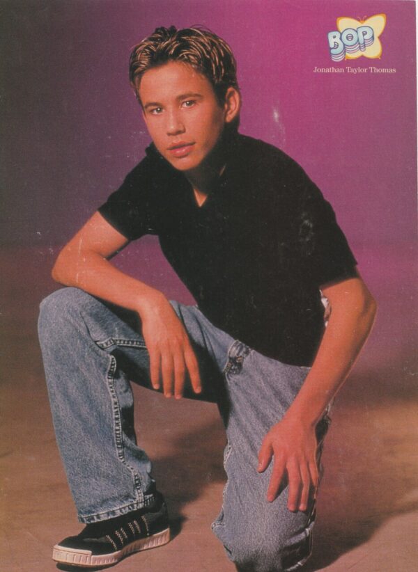 Jonathan Taylor Thomas teen magazine pinup squatting hot jeans black t-shirt Home Improvement Bop