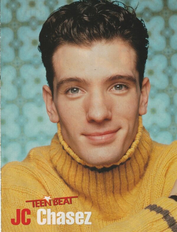 JC Chasez Backstreet Boys teen magazine pinup headshot yellow sweater Teen Beat music star Nsync