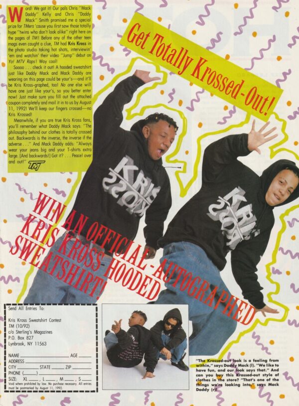 Kris Kross teen magazine clipping Tottally Krossed Out Teen Machine Vintage