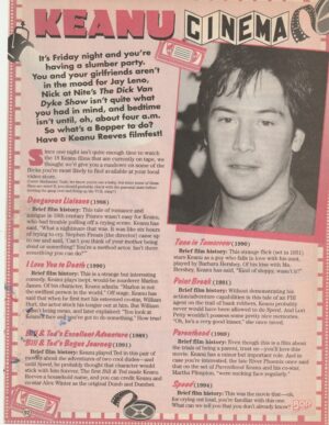 Keanu Reeves teen magazine article Keanu Cinema Bop 90's