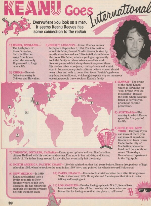 Keanu Reeves teen magazine clipping international goes BB Bop