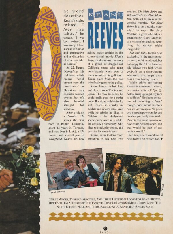 Keanu Reeves teen magazine clipping Splice mag Alex Winter