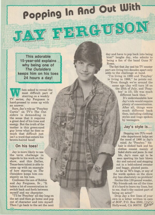 Jay Ferguson teen magazine clipping Popping in and out with Bop