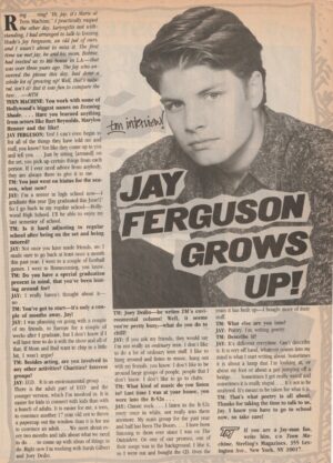 Jay Ferguson teen magazine article Jay grows up Teen Machine