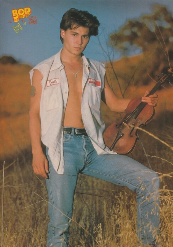 Johnny Depp teen magazine pinup clipping shirtless fields jeans bulge Bop picture pix